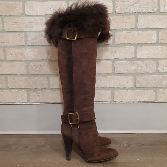 Coach Brown Tall Suede Boots Retail $390 - Picture 2 of 3